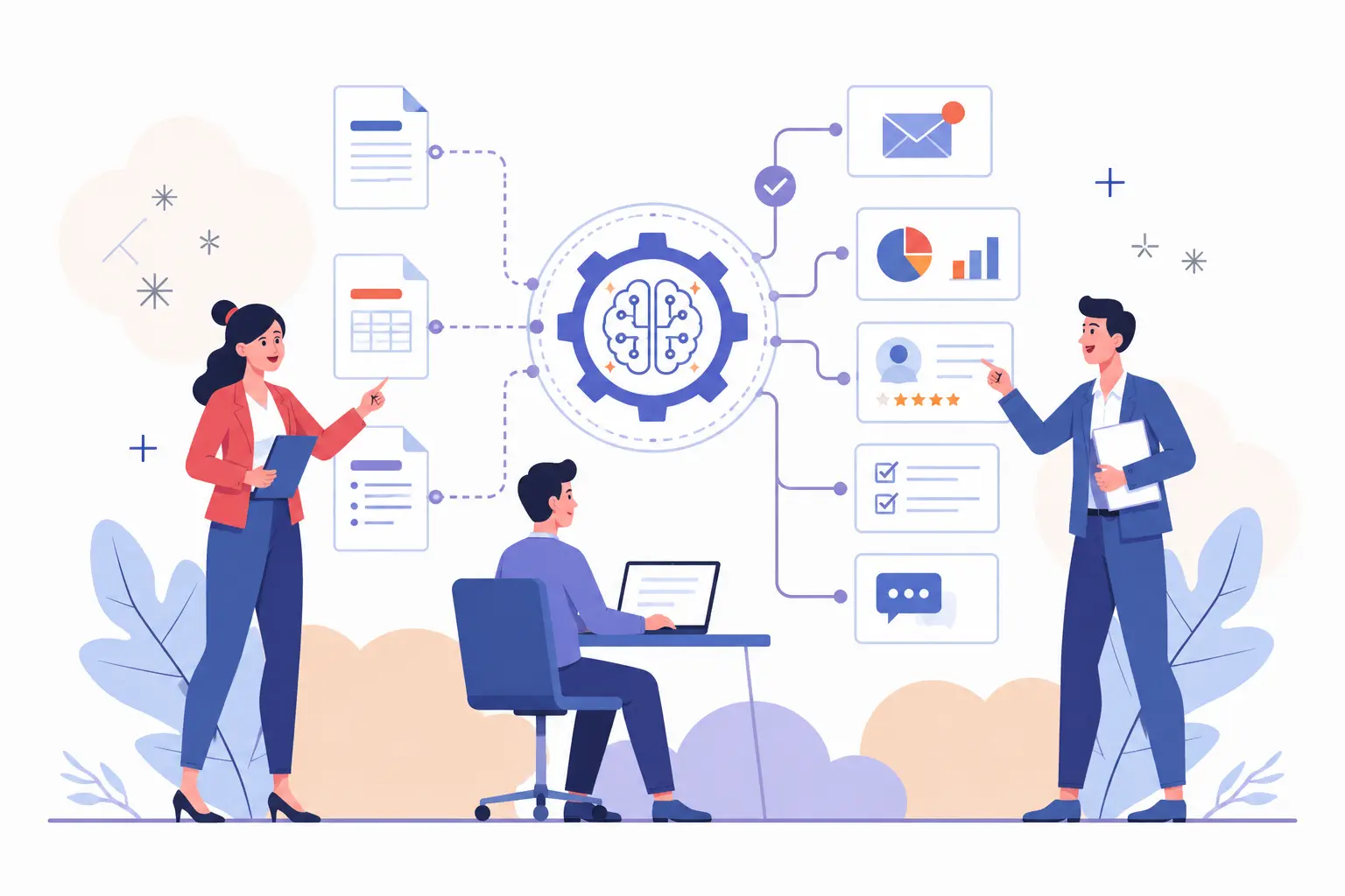 AI automation workflow and business process integration illustration